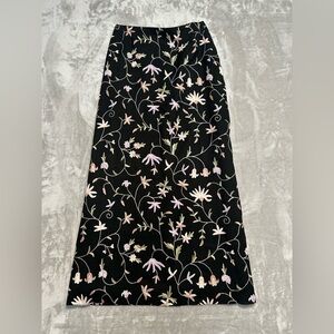 Embroidered Long Length Maxi Skirt Women’s Floral Black Artsy